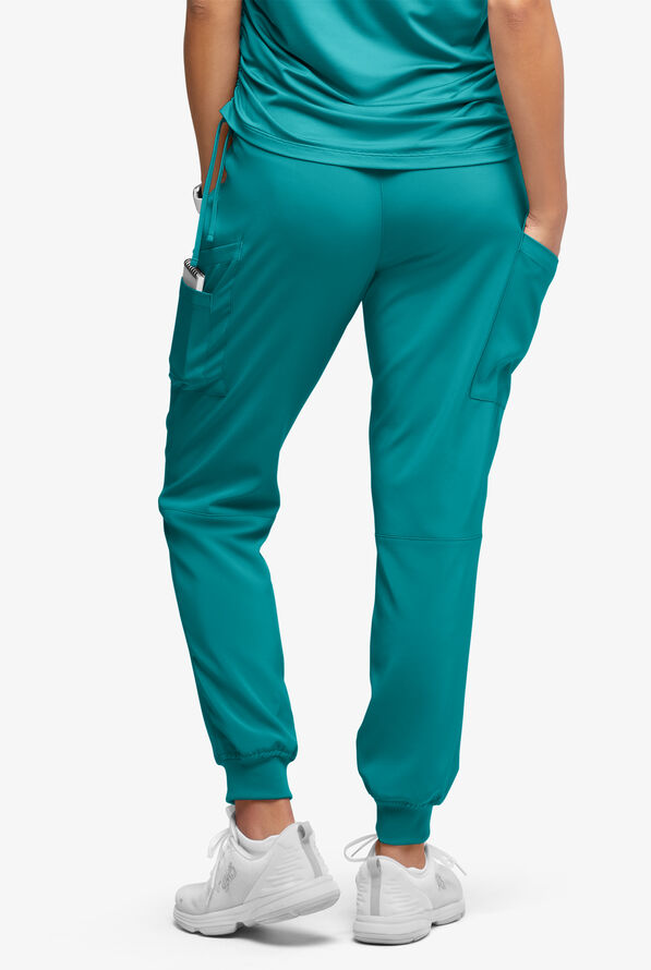 Easy STRETCH Chrissy Women's Maternity 4-Pocket Tapered Leg Jogger Scrub Pants - Teal - 4