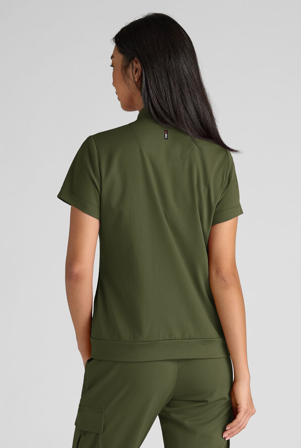 Blusa médica Grey's Anatomy by Barco Emerge Rowen STRETCH con cremallera y 2 bolsillos para mujer - Olive - 2