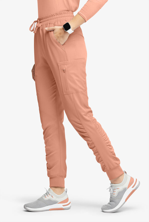 WhisperLite Calla Women's 6-Pocket Ruched Leg Cargo Scrub Pants - Terracotta - 1