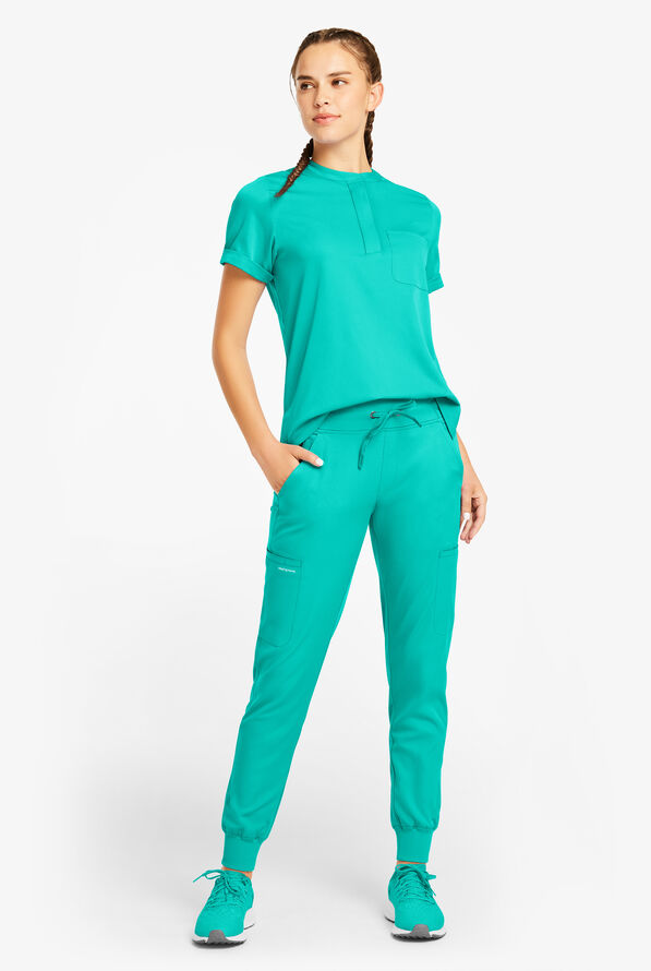 HH Works by Healing Hands Rhea Women's 6-Pocket STRETCH Cargo Jogger Scrub Pants - Ocean Breeze - 4