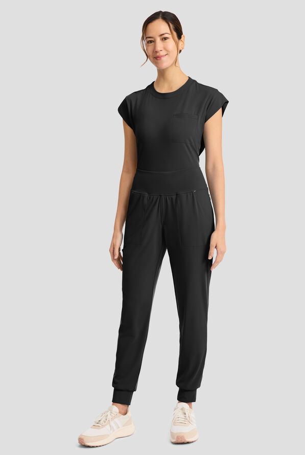 Cherokee Achieve Women's 5-Pocket STRETCH Cargo Jogger Knit Scrub Pants - Black - 5