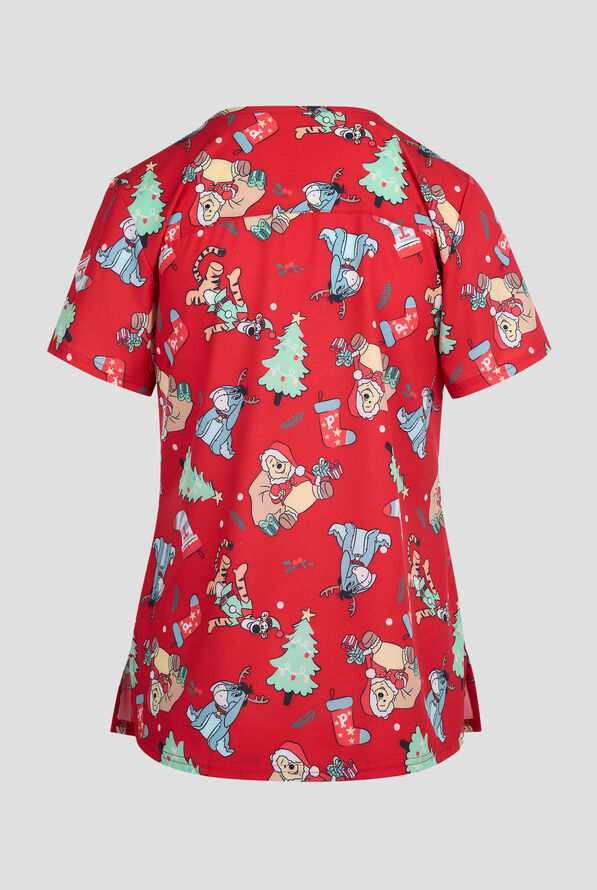 Blusa médica estampada Disney's Winnie the Pooh Christmas by Funscrubs STRETCH con cuello en V y 2 bolsillos para mujer - null - 2