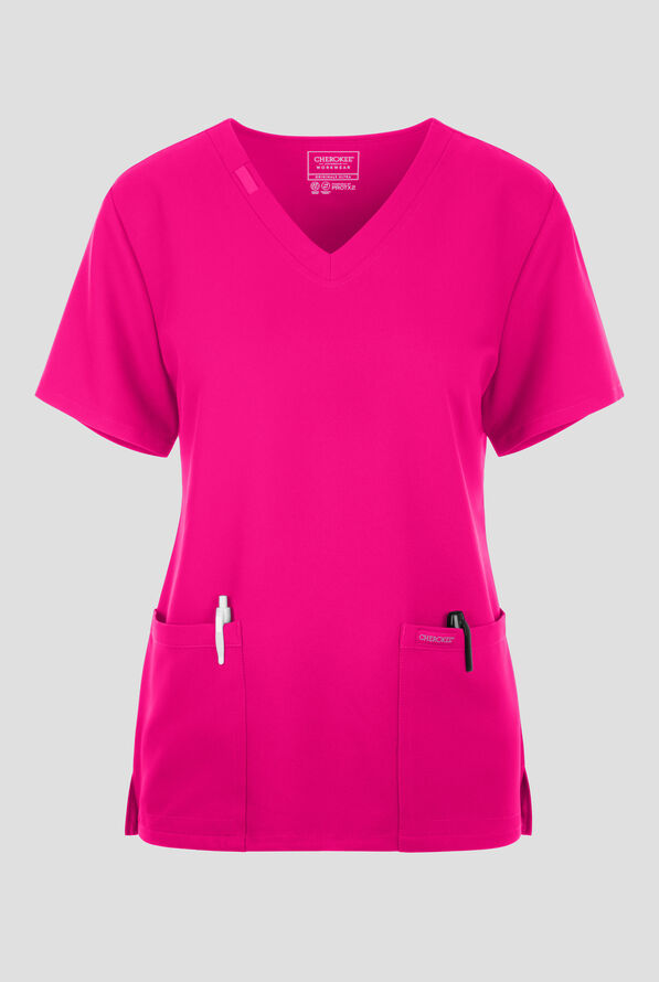 Blusa m&eacute;dica Cherokee Workwear Originals Ultra con cuello en V y 2 bolsillos para mujer - Electric Pink - 1