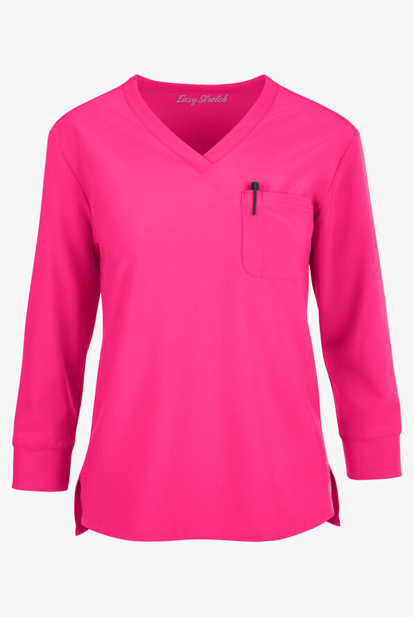 Easy STRETCH Women's Josie 2-Pocket Relaxed 3/4" Sleeve Scrub Top - Reactive Pink - 1