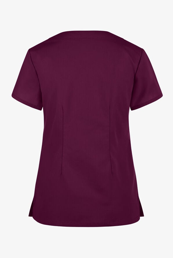 Butter-Soft Core Women's 4-Pocket Scallop Neck Scrub Top - Wine - 2