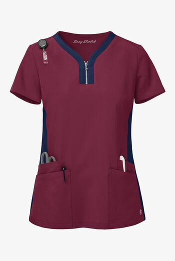 Easy STRETCH Lily Women's 4-Pocket Zip Neck Henley Scrub Top