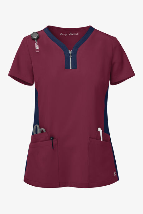 Easy STRETCH Lily Women's 4-Pocket Zip Neck Henley Scrub Top