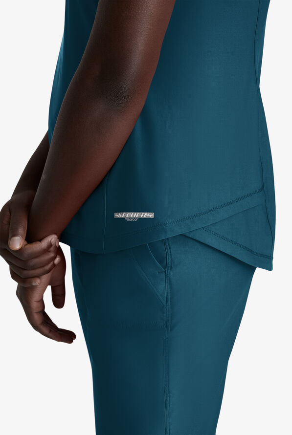 Skechers by Barco Slip-ins Flow Women's 1-Pocket STRETCH Tulip Hem Tuck In V-Neck Scrub Top - Bahama Blue - 2