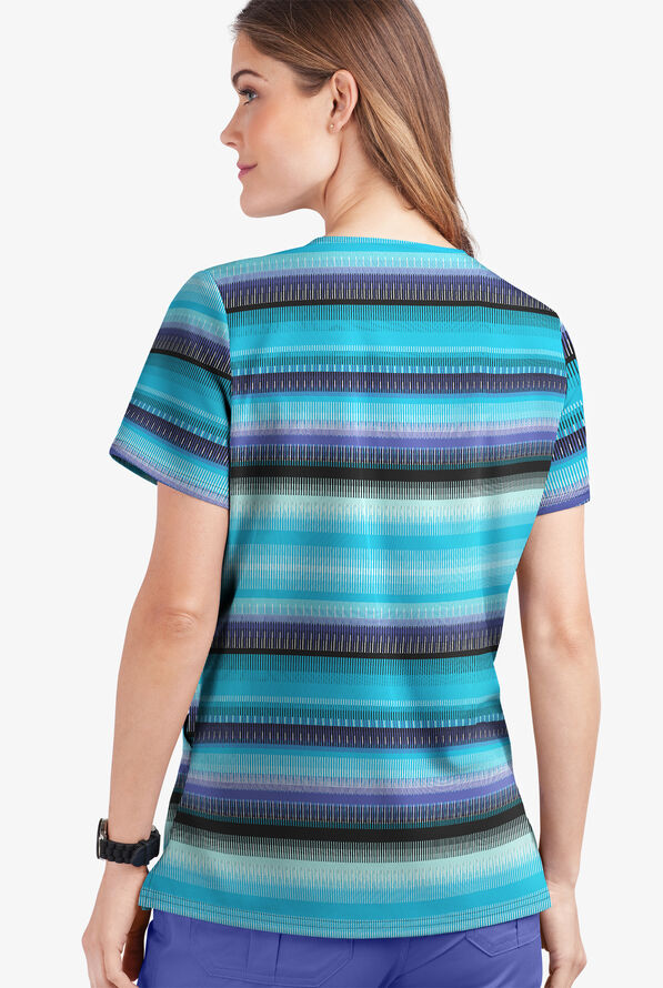 Blusa médica estampada UA Butter-Soft STRETCH Reigning Stripes Turquoise con cuello en V y 2 bolsillos para mujer - null - 2