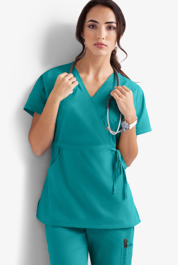 Solid Mock Wrap Scrub Top with Side TieUniform Advantage