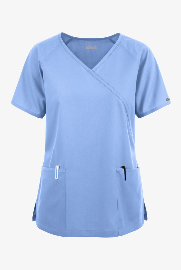 Blusa médica Butter-Soft Originals estilo cruzado con 3 bolsillos para mujer - Ceil Blue - 1