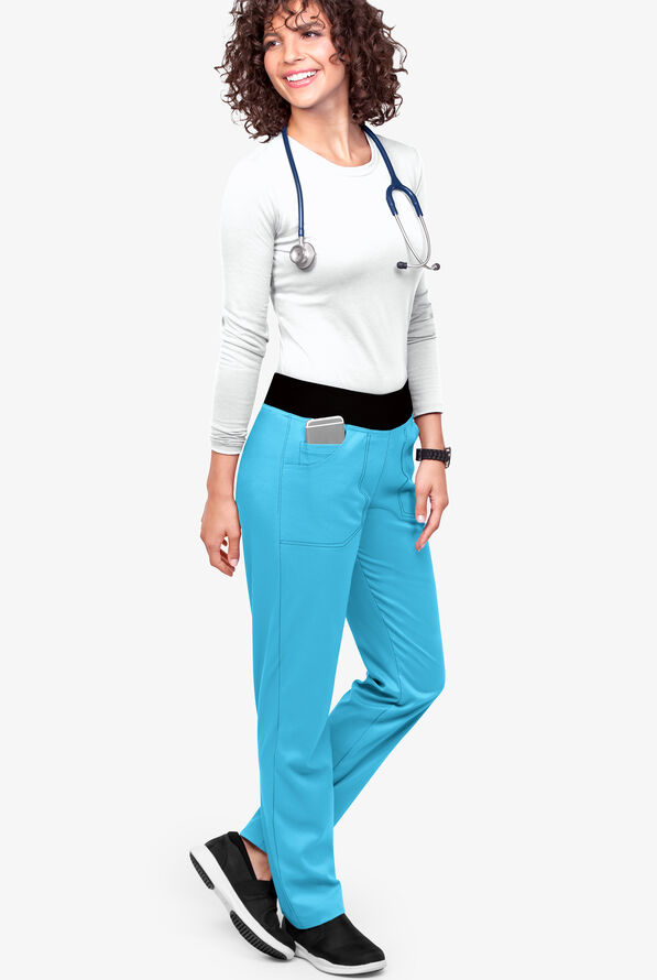 Pantalón médico UA Flex2 STRETCH tall estilo yoga con piernas rectas y 3 bolsillos para mujer - Turquoise/Black - 2