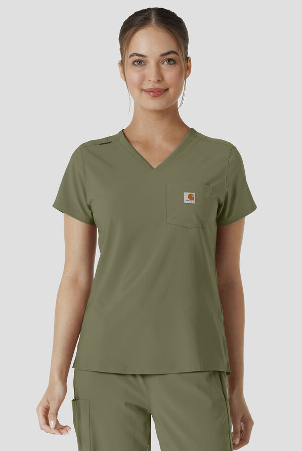 Blusa m&eacute;dica Carhartt Cross-Flex Force STRETCH con paneles de tejido y 1 bolsillo para mujer - Olive - 2