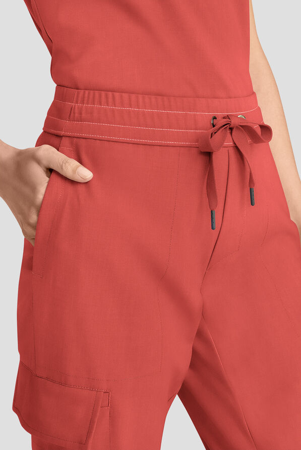 Healing Hands Quest Women's 4-Pocket STRETCH Straight Leg Drawstring Cargo Scrub Pant - Warm Sunrise - 2