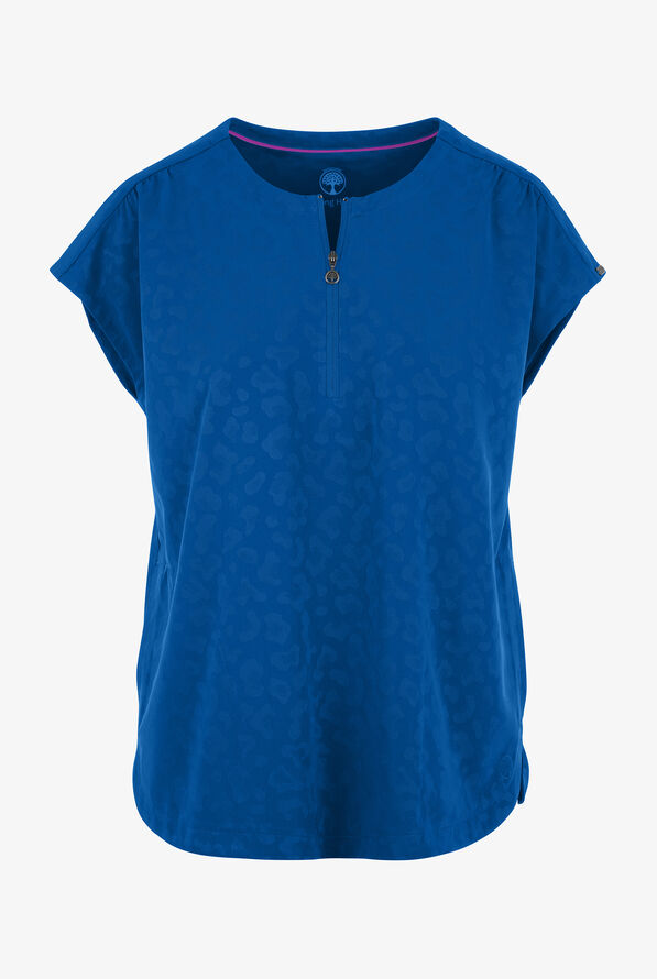 Healing Hands Purple Label Jayden Women's 2-Pocket STRETCH Leopard Jacquard Dolman Sleeve Scrub Top - Royal - 1