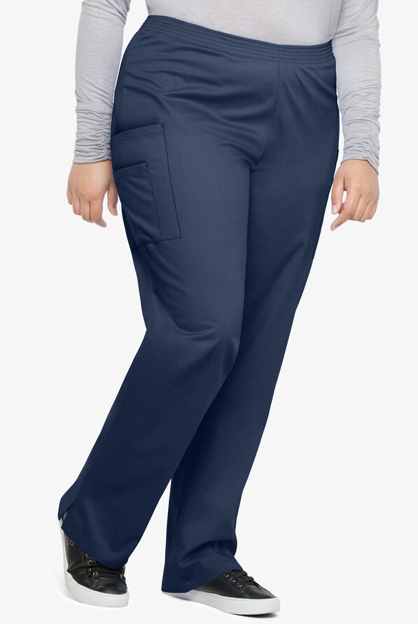 Butter-Soft STRETCH Women's 3-Pocket Plus Size Pull On Scrub Pants - Petite - Navy - 1