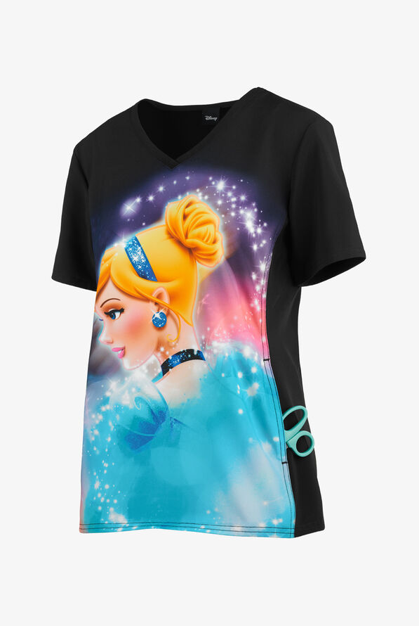 Cherokee Tooniforms Disney Cinderella Dream Women's 1-Pocket V-Neck Print Scrub Top - null - 3