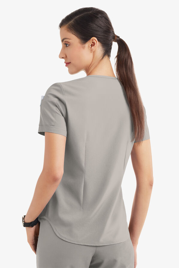 Easy STRETCH Chloe Women's 3-Pocket V-Neck Tuck-In Scrub Top - Lunar Grey - 4