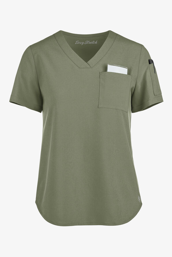 Easy STRETCH Chloe Women's 3-Pocket V-Neck Tuck-In Scrub Top - Olive Leaf - 1