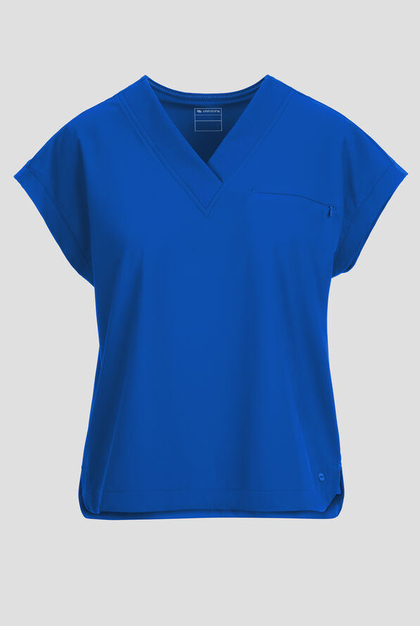Blusa médica Infinity Pursuit STRETCH con cuello en V de punto acanalado y 1 bolsillo para mujer - Royal - 1