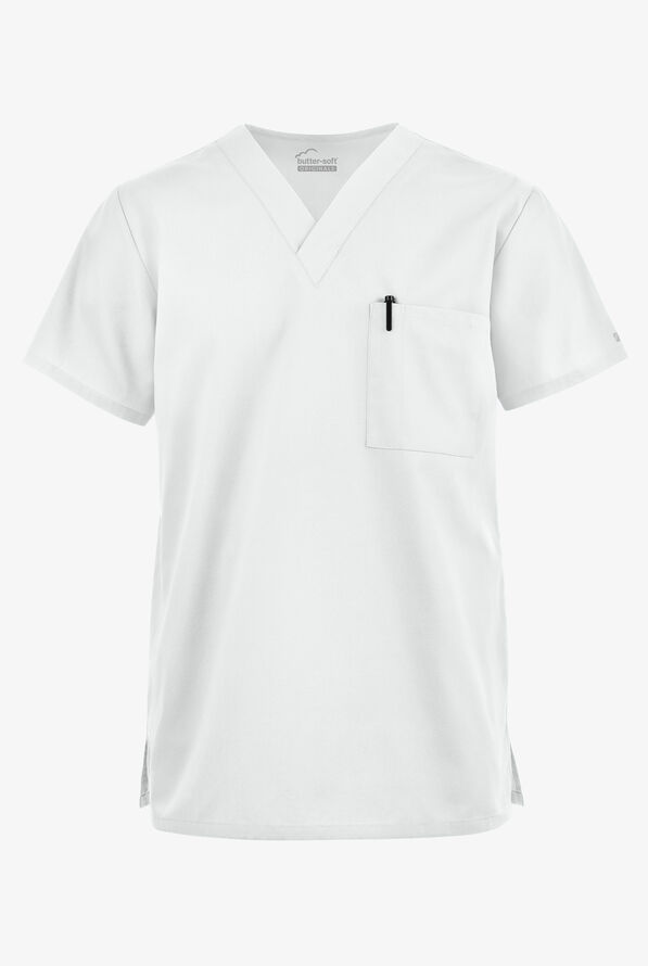Blusa médica unisx Butter-Soft Originals con cuello en V y 2 bolsillos - White - 1