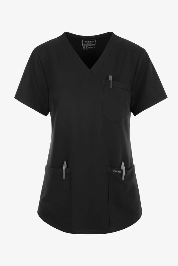 Cherokee Workwear Originals Ultra Women's 3-Pocket V-Neck Scrub Top - Black - 1