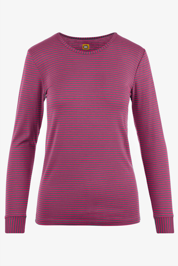 WonderWink Women's STRETCH Pewter/Hot Pink Long Sleeve Striped Knit Underscrub - null - 1