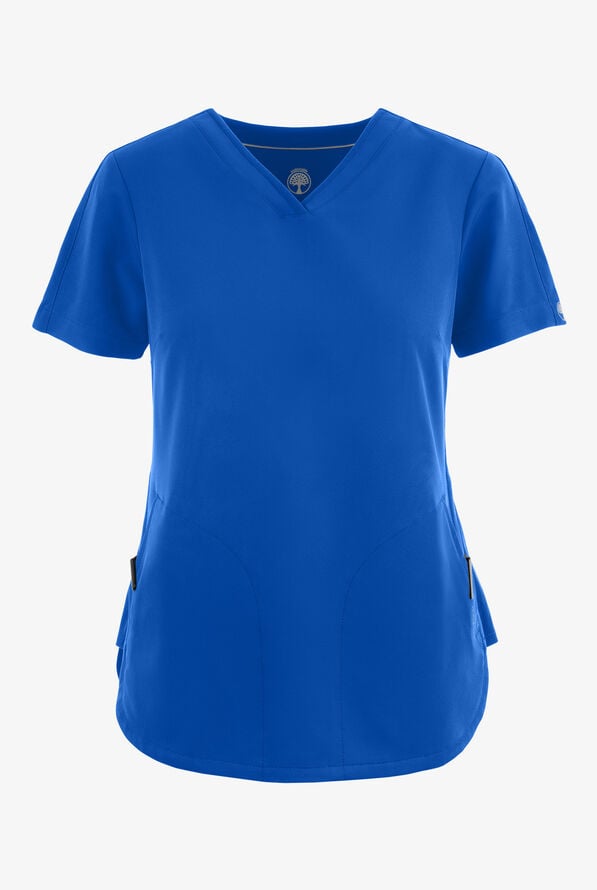 Healing Hands 360 Skyler Women's 2-Pocket STRETCH Race Stripe V-Neck Scrub Top - Royal - 1