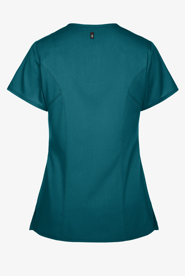 Grey's Anatomy by Barco Spandex STRETCH Kim Women's 3-Pocket Mock Wrap Scrub Top - Bahama Blue - 3