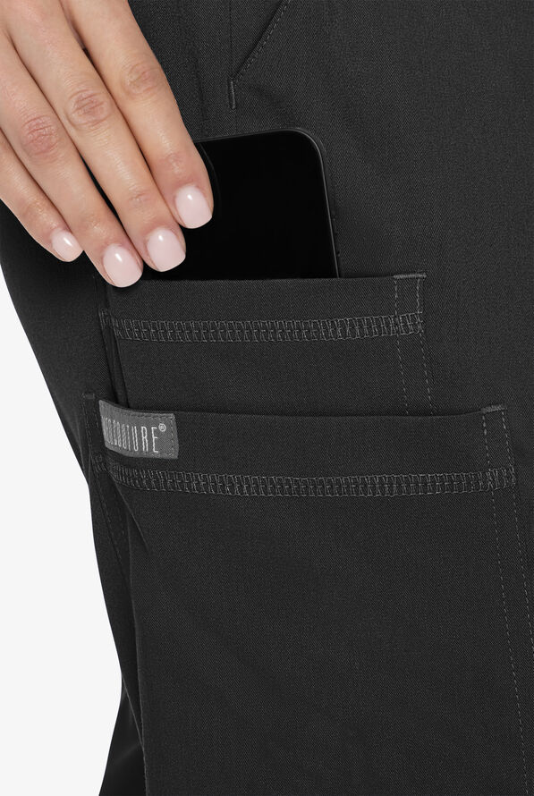 Med Couture Touch Women's 6-Pocket STRETCH High Waisted Double Cargo Jogger Scrub Pants - Black - 3