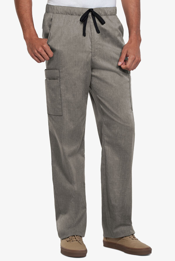 Butter-Soft STRETCH Men's 7-Pocket Cargo w/ Elastic Waist Scrub Pants - Tall - Heather Grey - 1