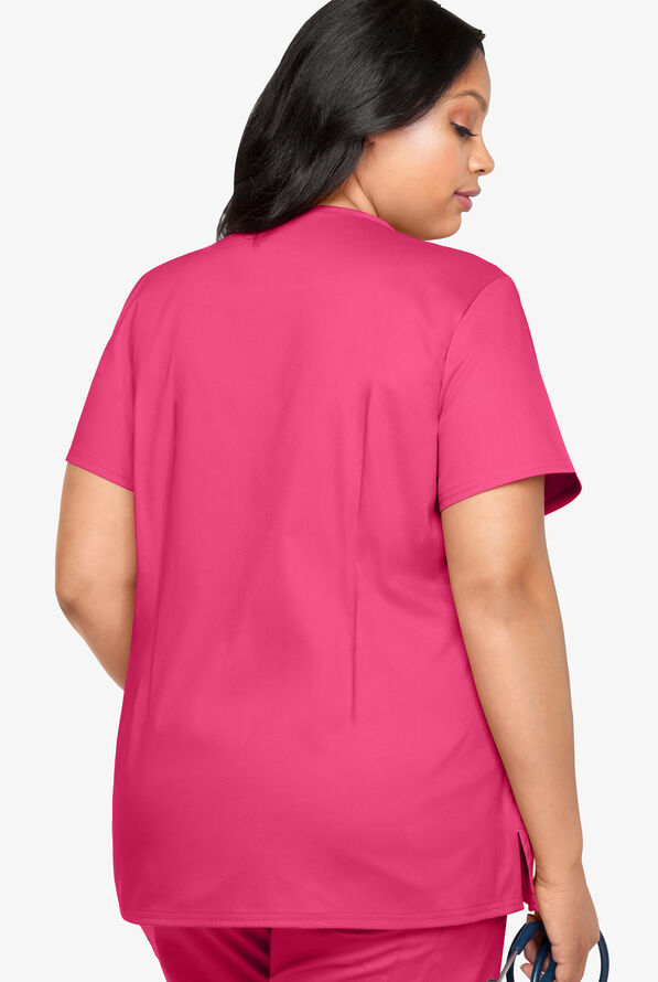 Butter-Soft STRETCH Women's 4-Pocket Plus Size V-Neck Scrub Top - Fuchsia - 2