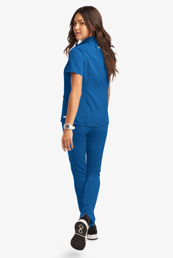 Butter-Soft Women's 5-Pocket Zipper Neck Short Sleeve Scrub Top **Slightly IRREGULAR** - Royal - 4