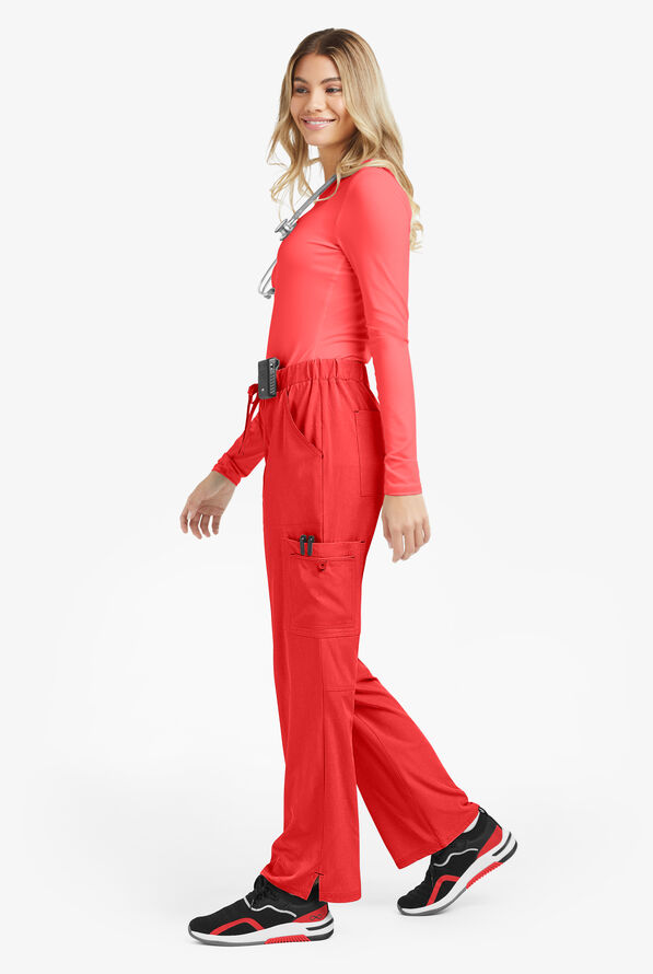 koi Basics Holly Women's 8-Pocket STRETCH Cargo Scrub Pants - Heather Candy Red - 4