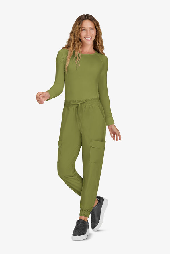 Planet koi Terra Women's 6-Pocket STRETCH Drawstring Waist Cargo Jogger Scrub Pants - Martini Olive - 4