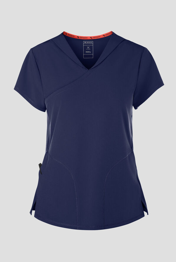 Infinity GNR8 Women's 2-Pocket STRETCH Collar Wrap Scrub Top - Navy - 1