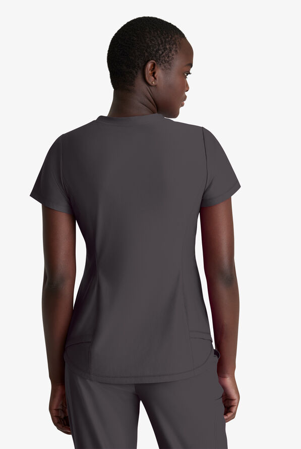 Skechers by Barco Slip-ins Flow Women's 1-Pocket STRETCH Tulip Hem Tuck In V-Neck Scrub Top - Pewter - 3