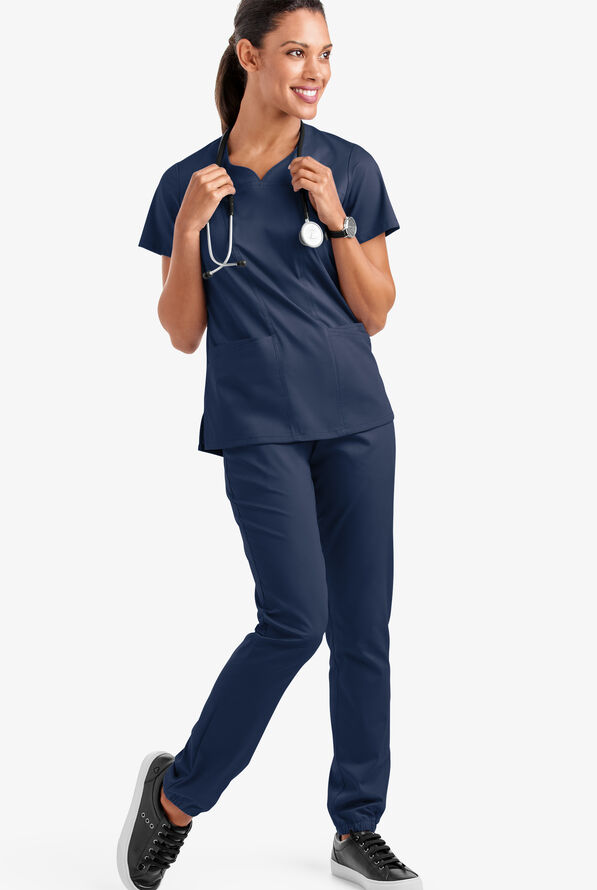 Blusa médica UA Butter-Soft STRETCH con escote corazón y 4 bolsillos para mujer - Navy - 2