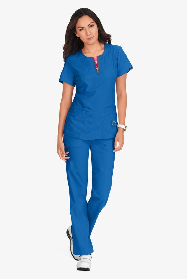 koi Lite™ Serenity Women's 4-Pocket Double Zipper Scrub Top - Royal - 5