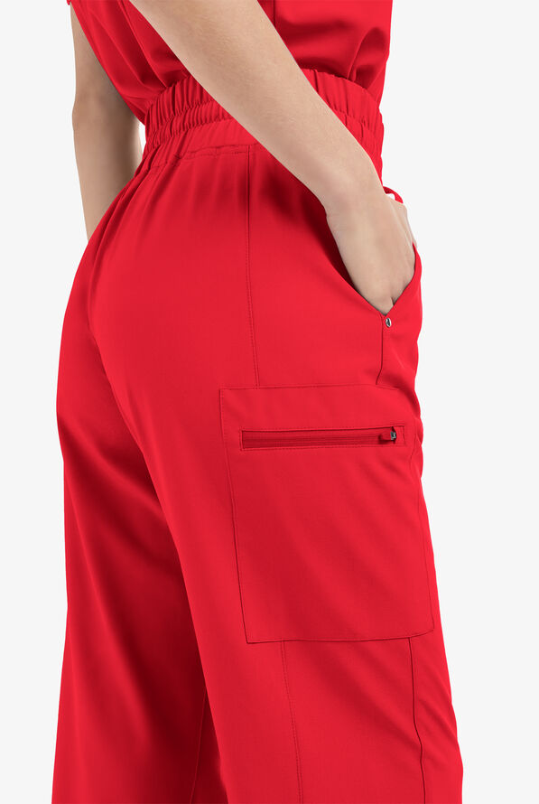 Easy STRETCH Ellie Women's 5-Pocket High Waisted Wide Leg Scrub Pants - Petite - Atomic Red - 3