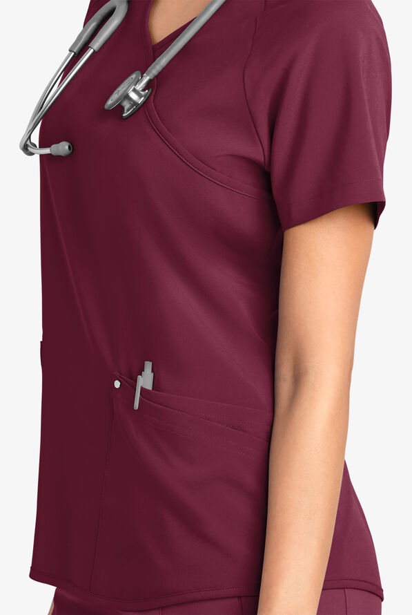 Blusa m&eacute;dica Easy STRETCH Cara con mangas ragl&aacute;n y 4 bolsillos para mujer - Wine - 5