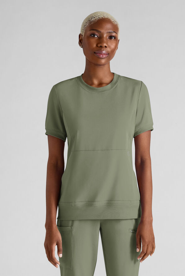 Easy STRETCH Anya Women's 2-Pocket Relaxed Crew Neck Scrub Top - Olive Leaf - 1