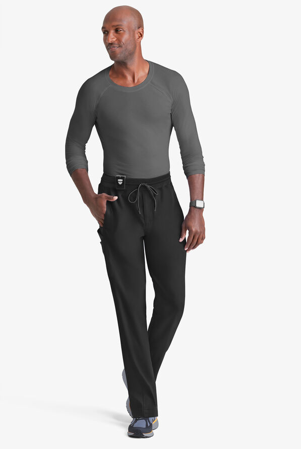 Grey's Anatomy by Barco Spandex STRETCH Hudson Men's 6-Pocket Slim Straight Cargo Scrub Pants - Black - 4