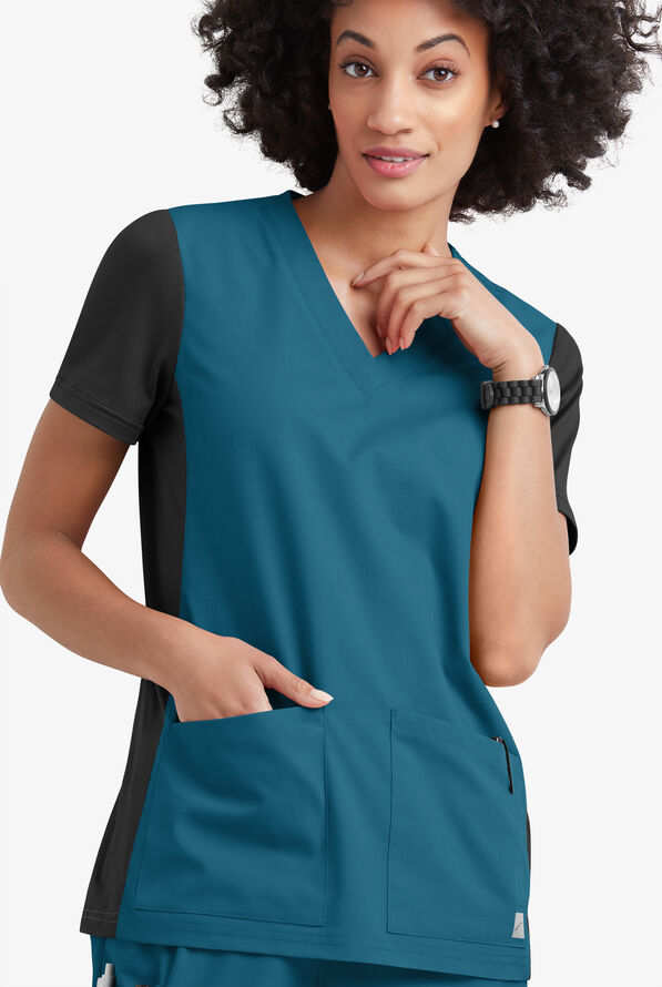 ButterSoft Scrubs by UA VNeck Top with Panels, Knit Scrubs