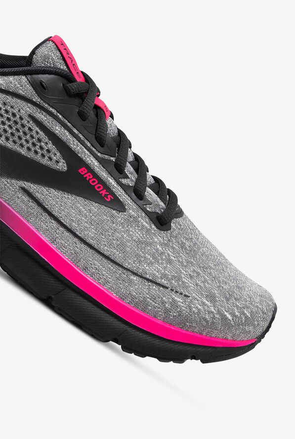 Brooks Women's Trace 2  Oyster/Ebony/Pink Athletic Lace Up Nursing Shoes - Oyster - 3