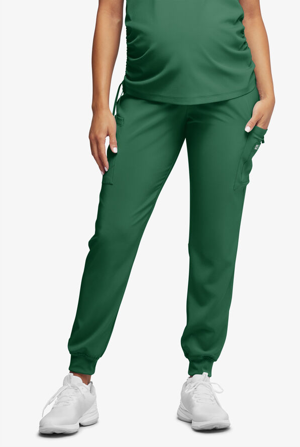 Easy STRETCH Chrissy Women's Maternity 4-Pocket Tapered Leg Jogger Scrub Pants - Hunter - 1