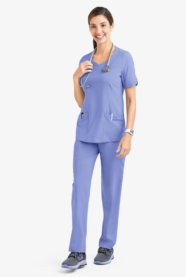 Blusa médica Easy STRETCH Aisha con escote corazón y 2 bolsillos para mujer - Ceil Blue - 2