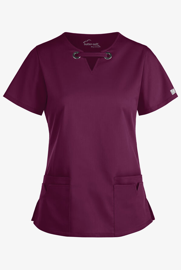 Blusa médica UA Butter-Soft STRETCH con ojales y 4 bolsillos para mujer - Wine - 1