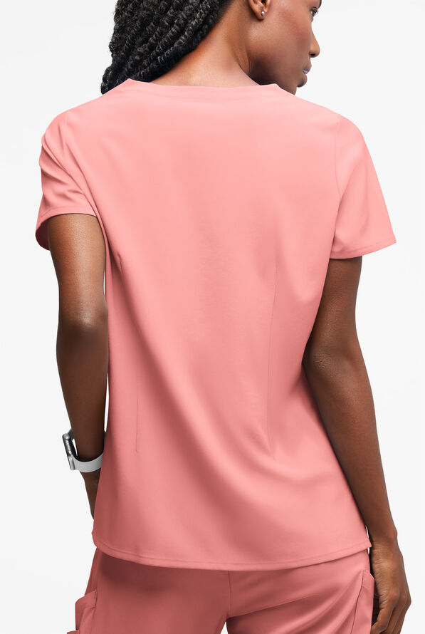 Easy STRETCH Salma Women&rsquo;s 3-Pocket Keyhole Neck Scrub Top - Autumn Coral - 2