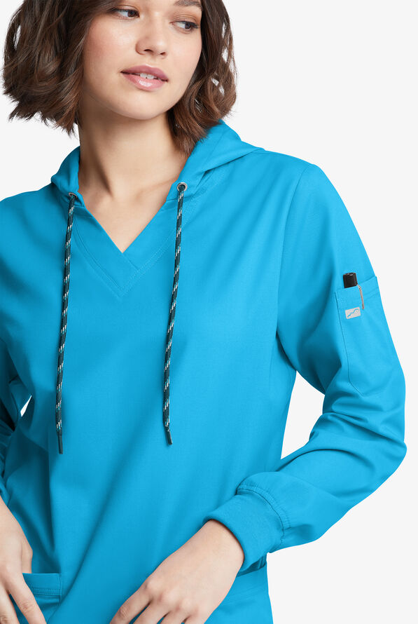 Sudadera m&eacute;dica manga larga Butter-Soft Originals con capucha y 5 bolsillos para mujer - Turquoise - 5